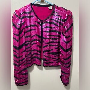 Vibrant Pink and Black Sequin Blazer